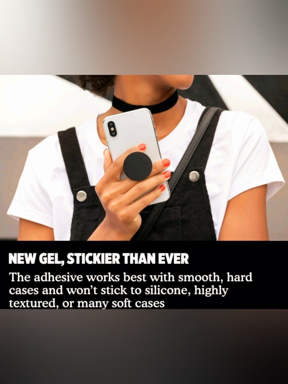 PopSocket PopGrip Black with White and Yellow Daisy Pattern - Picture 8 of 9
